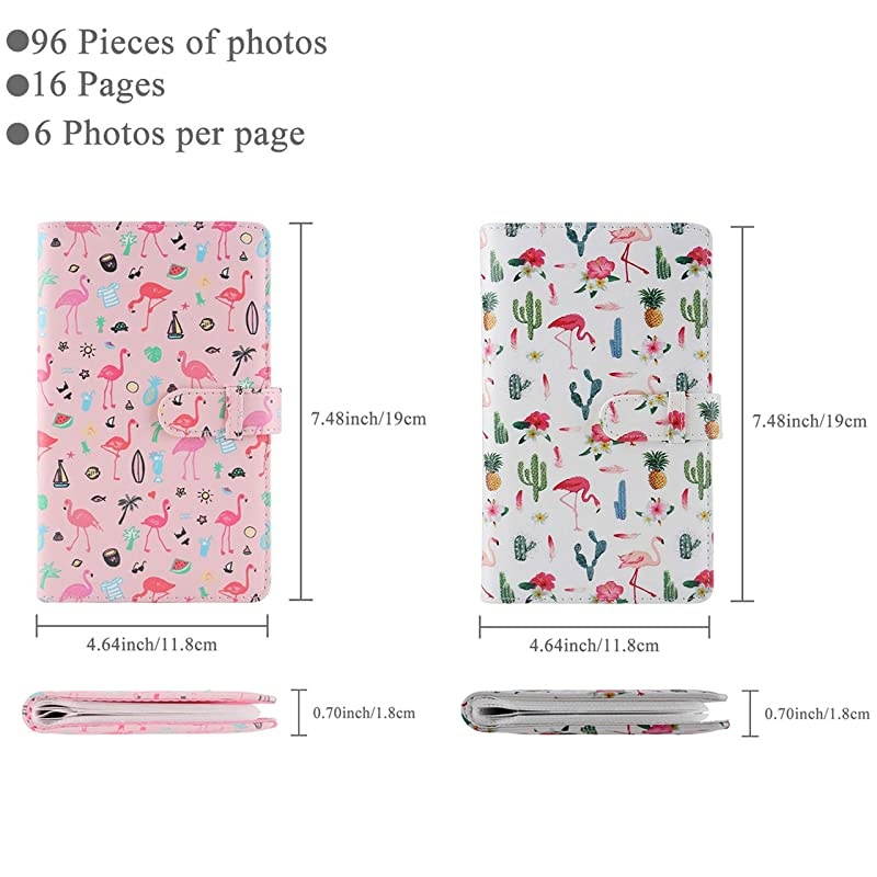 Flamingo Instax Album Set 2 PCS 96 Pockets Wallet PU Leather Photo Albums Compatible for Fujifilm Instax Mini 7S 8 8+ 9 25 26 90 Instant Camera FilmPolaroid Camera 3inch FilmWhite Pink