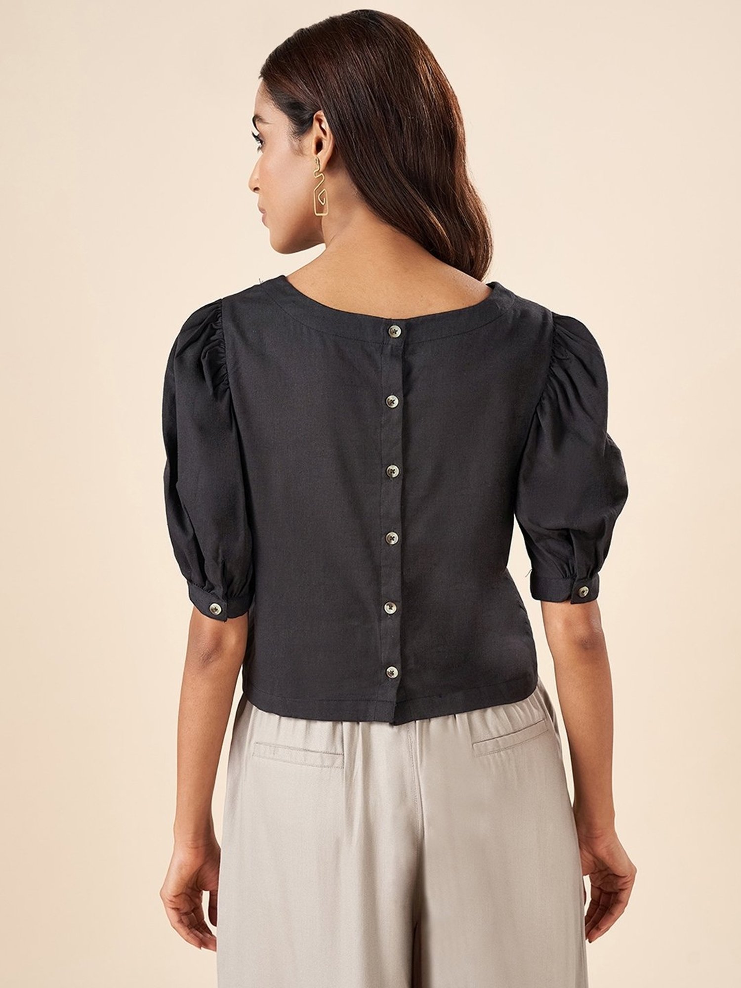 Akkriti by Pantaloons Black Cotton Embroidered Top