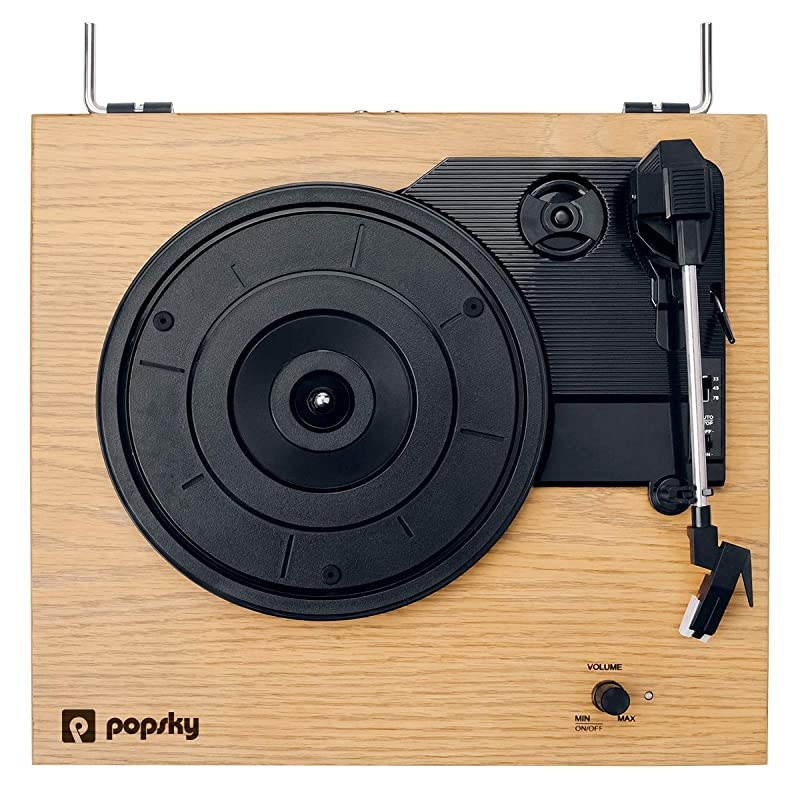 Record Player,  Vintage Turntable 3-Speed Bluetooth Record Player with Speaker, Portable LP Vinyl Player, RCA Jack, Natural Wood