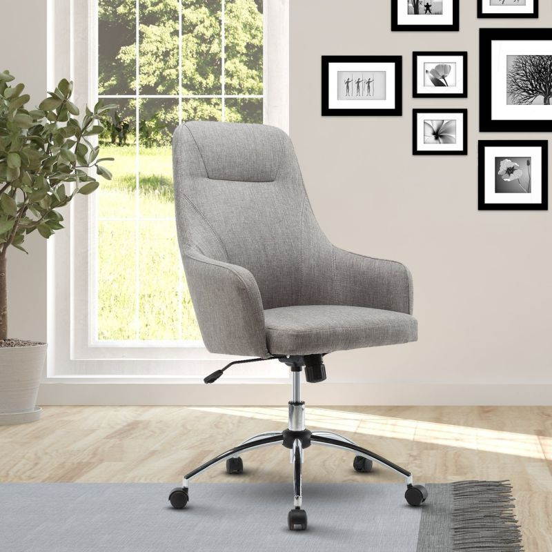 Techni Mobili RTA-1005-GRY Comfy Height Adjustable Rolling Office Desk Chair with Wheels, Grey - 41-44 x 25.5 x 27.5 in.