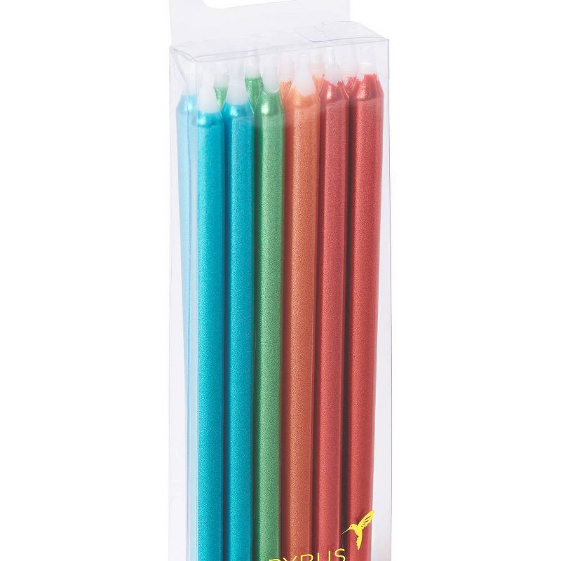 12ct Birthday Candles Metallic Blue/Green/Orange/Red - Papyrus