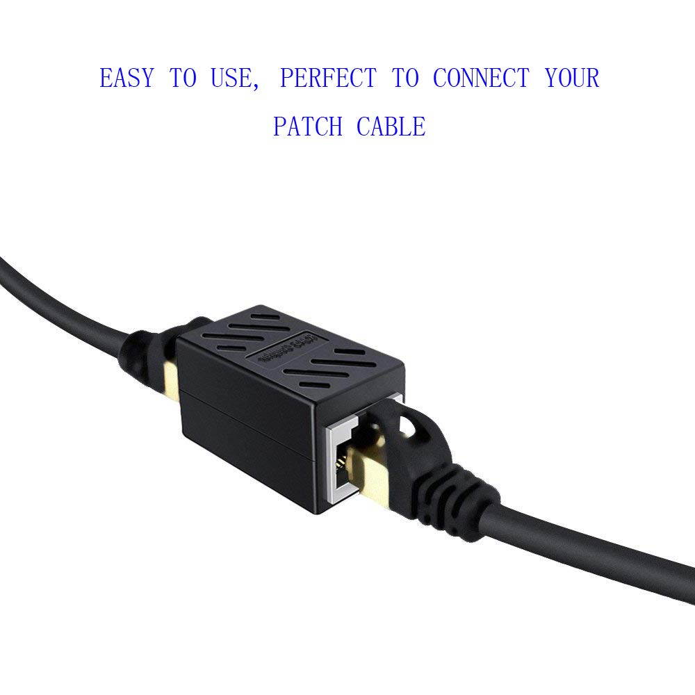 Wanmingtek RJ45 Coupler  in Line Coupler Cat7 Cat6 Cat5e Ethernet Cable Extender Adapter Female to Female (Black, 5 Pcs)