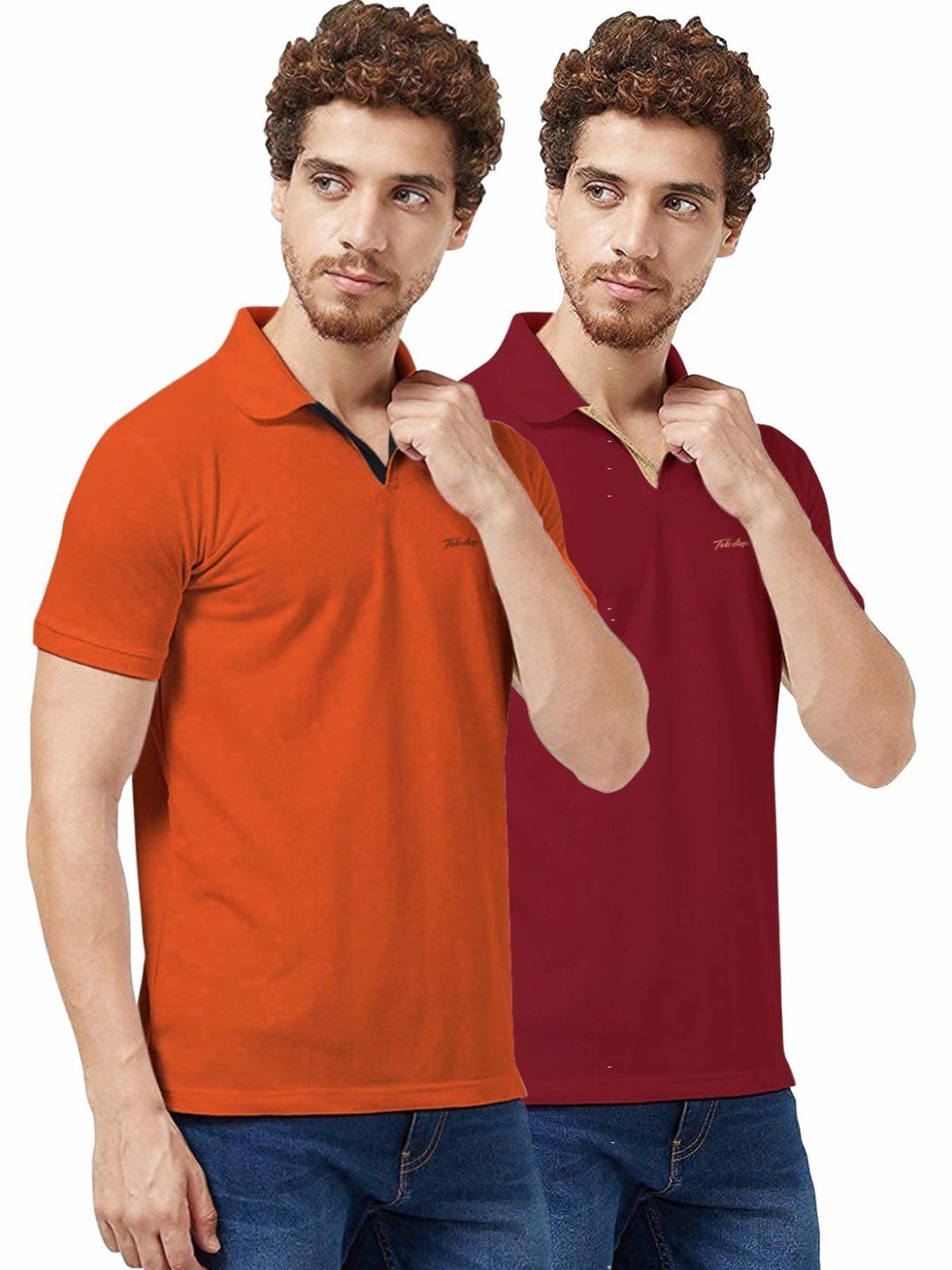 Tab91 Rust & Maroon Regular Fit Printed Polo T-Shirts