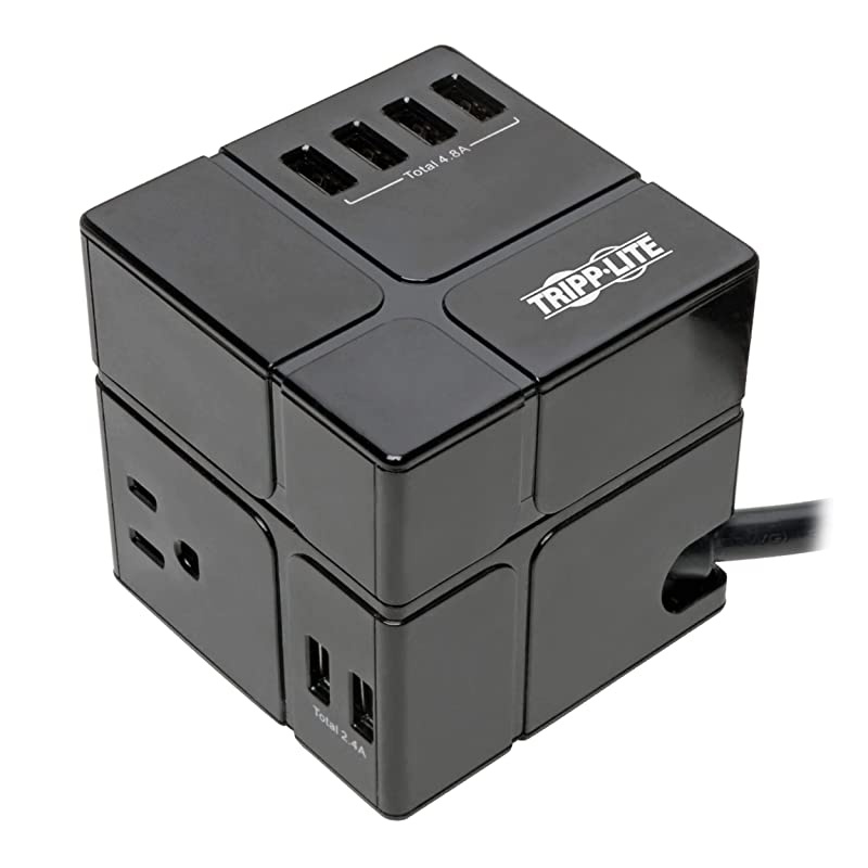 3 Outlet Surge Protector with USB, Detachable Wall Outlet Surge Protector, 6 USB Ports, 6 ft. Cord, 540 Joules, Black, & $50, 000 Insurance (TLP366CUBEUSBB)