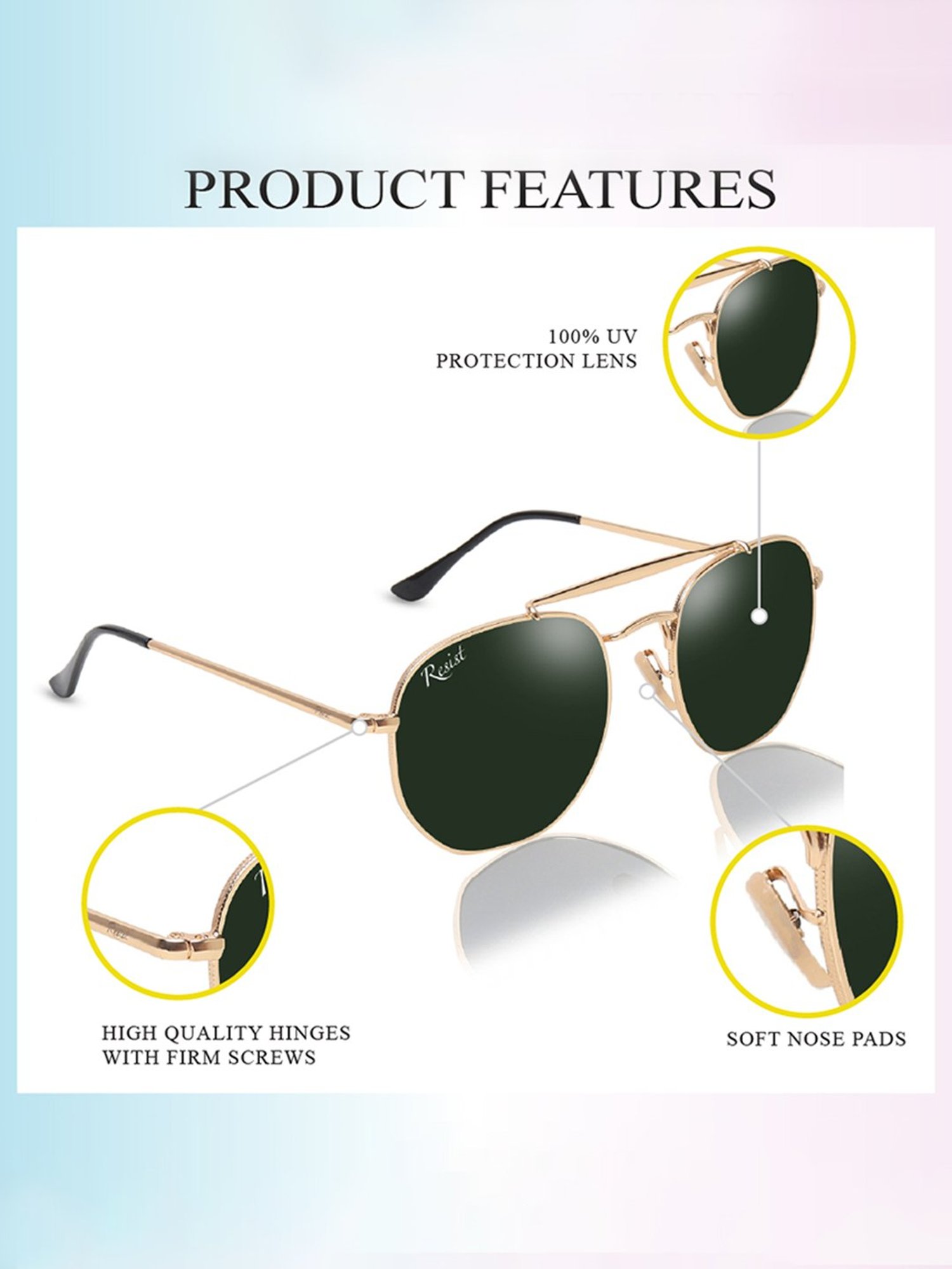 Resist Eyewear Green UV Protection Unisex Sunglasses