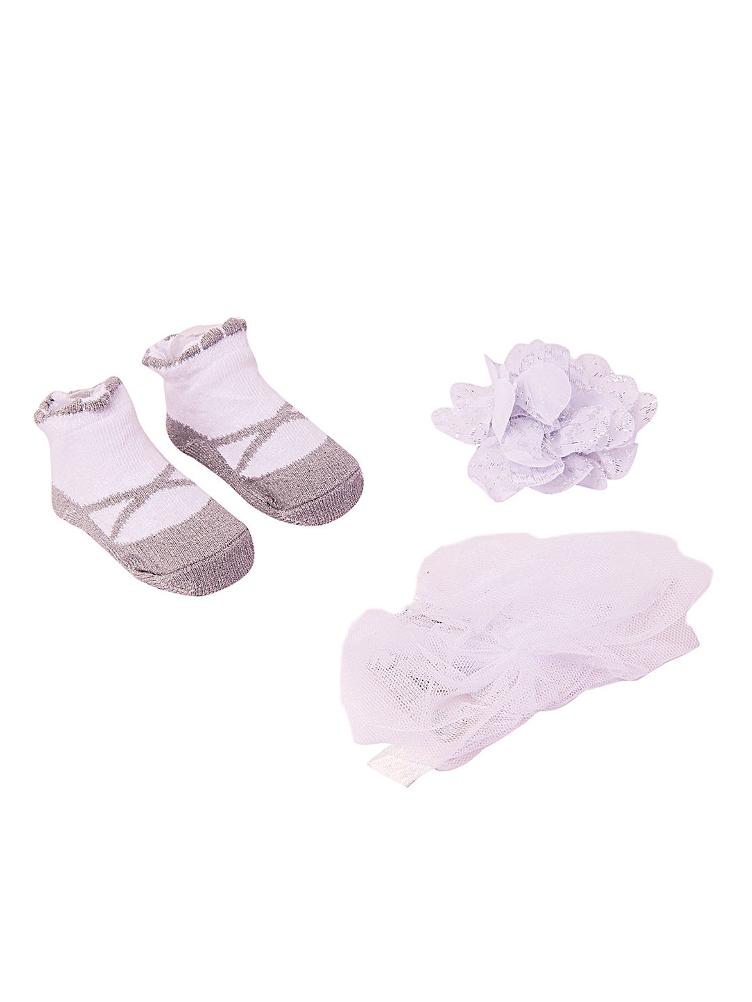 Baby Moo Dressy Floral Grey 3 Pcs Hairband and Socks Set