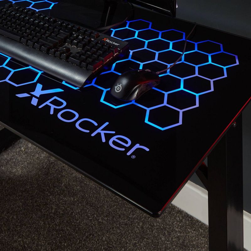 RGB LED Glass Top Desk Black - X Rocker