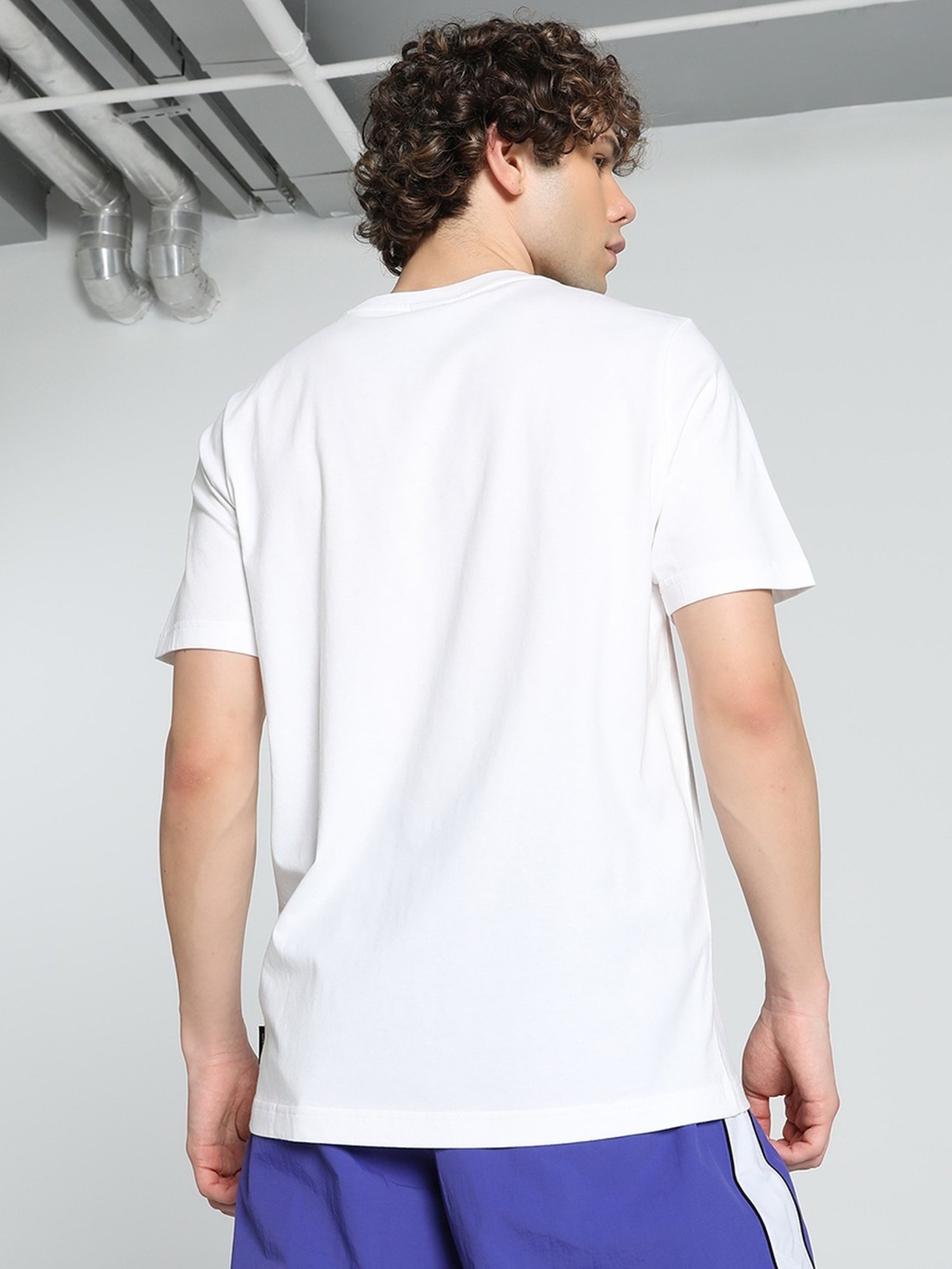 Puma White Cotton Regular Fit Logo Printed T-Shirt