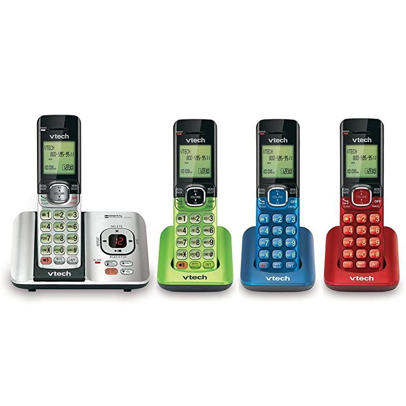 CS65294B 4Handset DECT 60 Cordless Phone with Answering System and Caller ID Expandable up to 5 Handsets WallMountable BlueGreenRedSilver CS640916 Accessory Cordless Handset Red