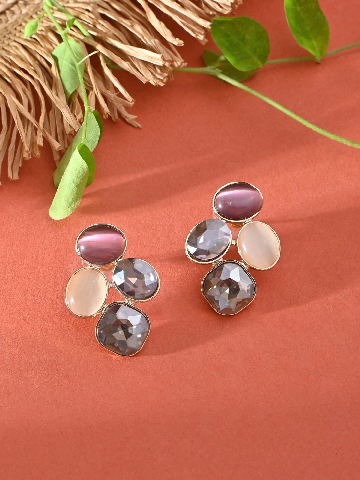 ToniQ Gold Brown Partywear Stud Earrings for Women