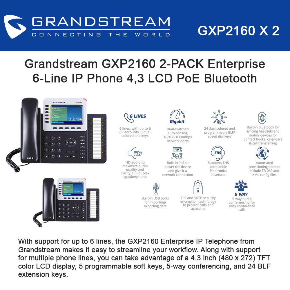 Grandstream GXP2160 2-PACK Enterprise 6-Line IP Phone 4.3 LCD PoE Bluetooth