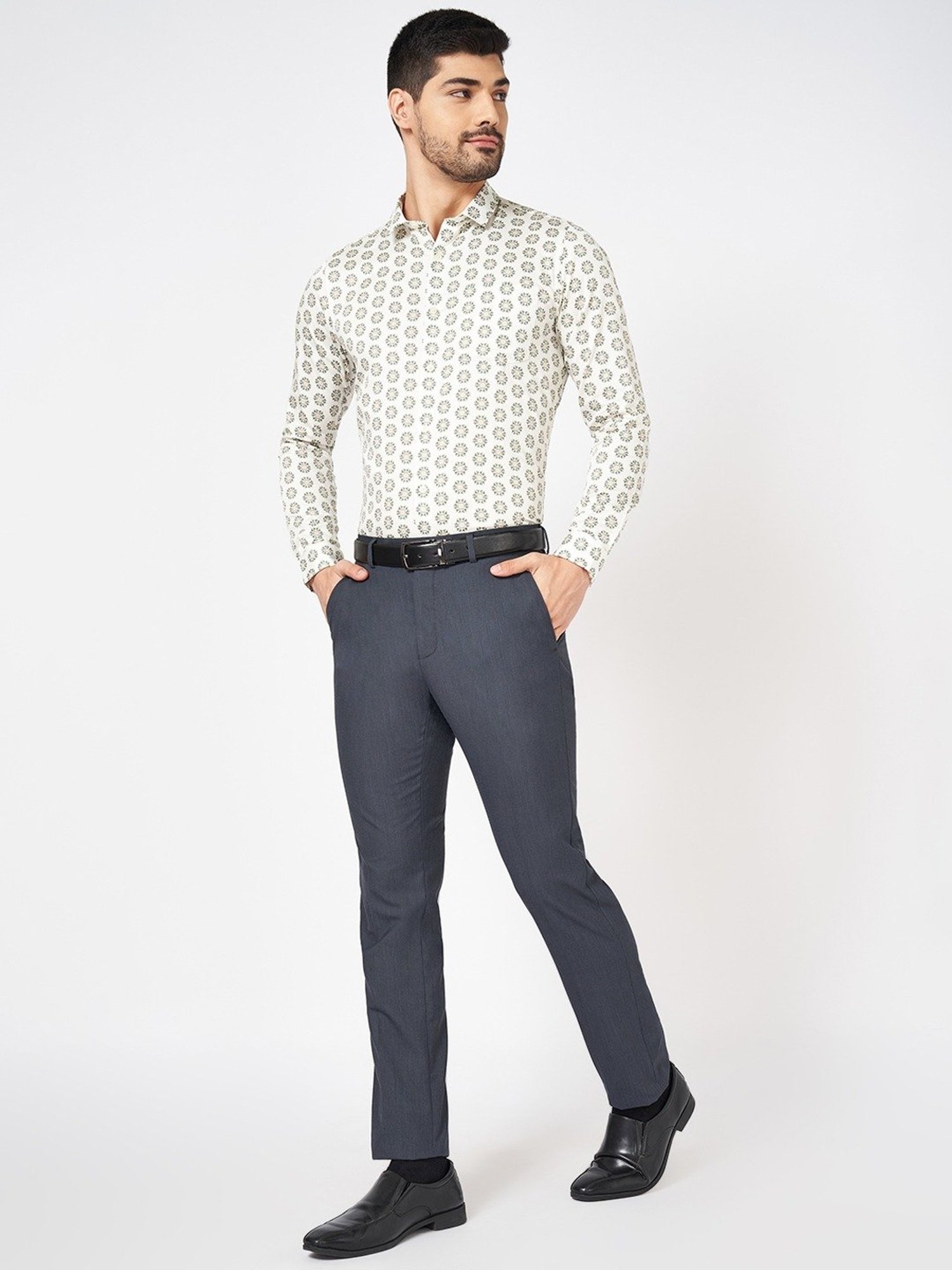 Byford By Pantaloons Black Slim Fit Texture Trousers