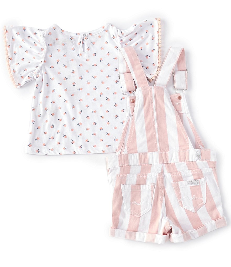 7 For All Mankind Baby Girls 12-24 Months Short-Sleeve Floral Tee & Stripe Denim Shortall Set