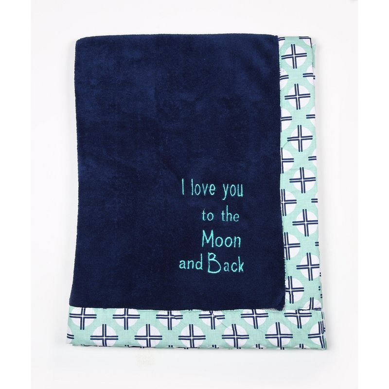 Bacati - Tribal Noah Mint/Navy Navy Love you to the Moon & Back Embroidered Blanket