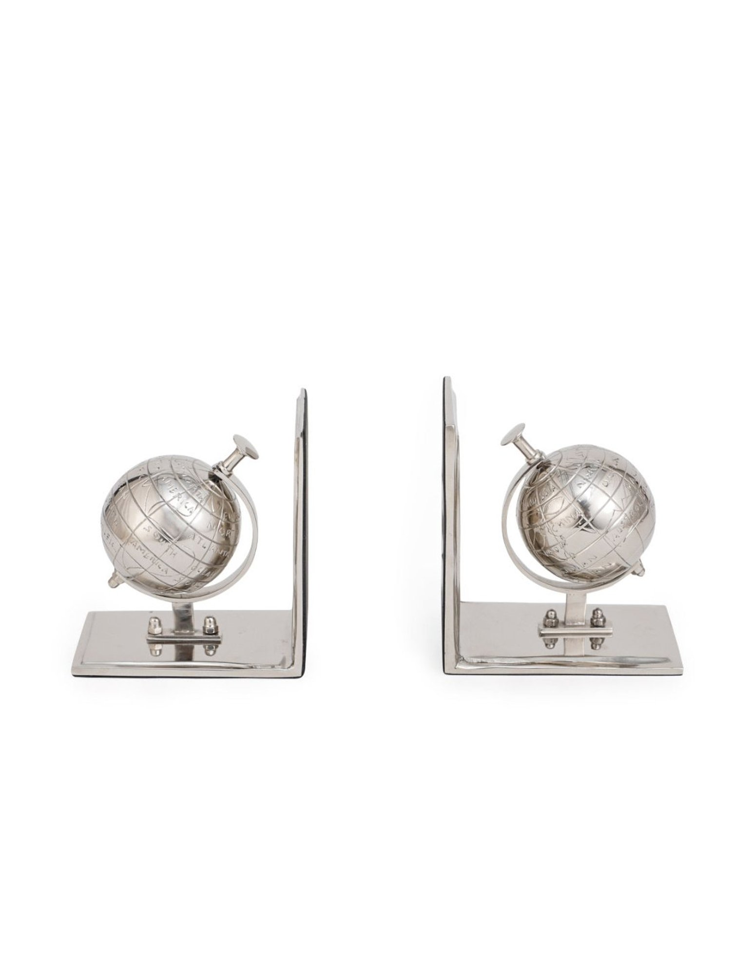 Home4U Silver Aluminium Globe Bookends
