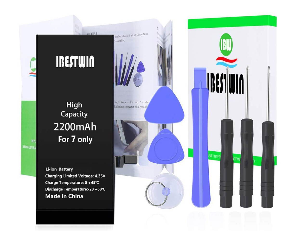 Battery for iPhone 7 IBESTWIN High Capacity 2200mAh Replacement Battery for IP 7 with Full Remove Tool Kit Adhesive and Instruction-3 Years Warranty