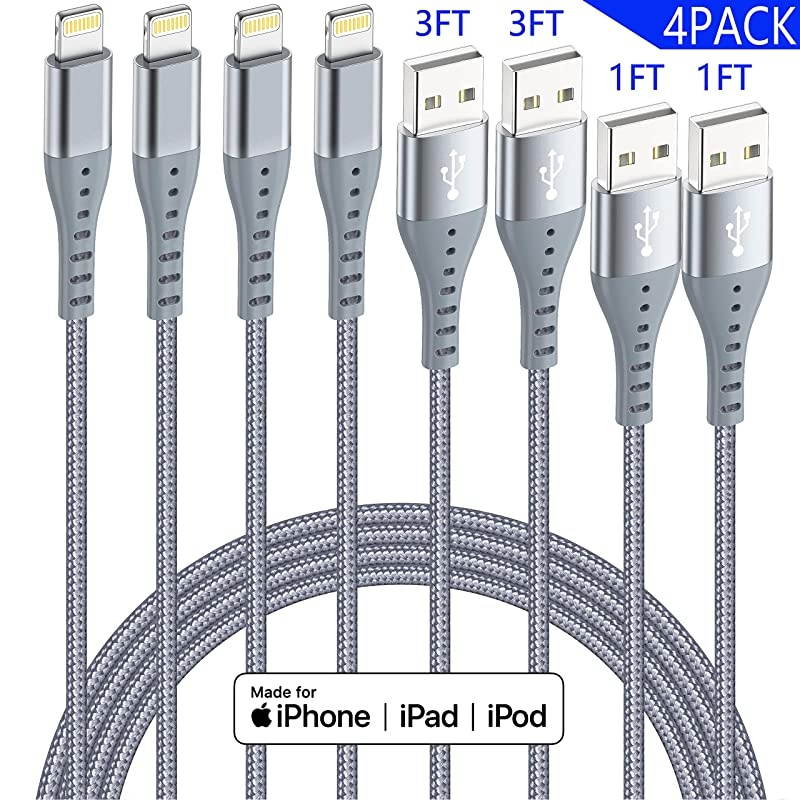 Color iPhone Charger 4Pack10663ft Lightning Cable Apple Certified Nylon Braided Long Fast USB Cord Compatible for iPhone 11Pro MAX Xs XR X 8 7 6S 6 Plus SE 5S 5C