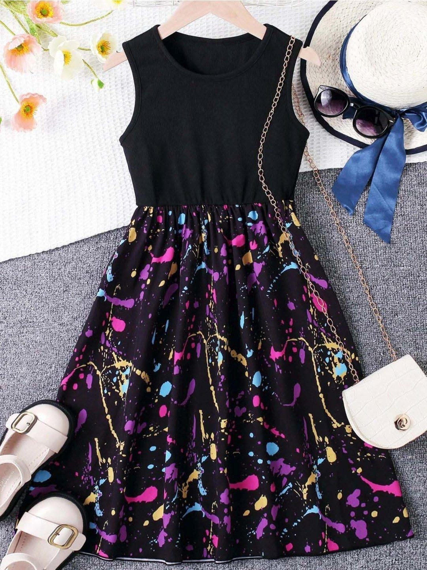 Bolly Lounge Girls Black Floral Dress