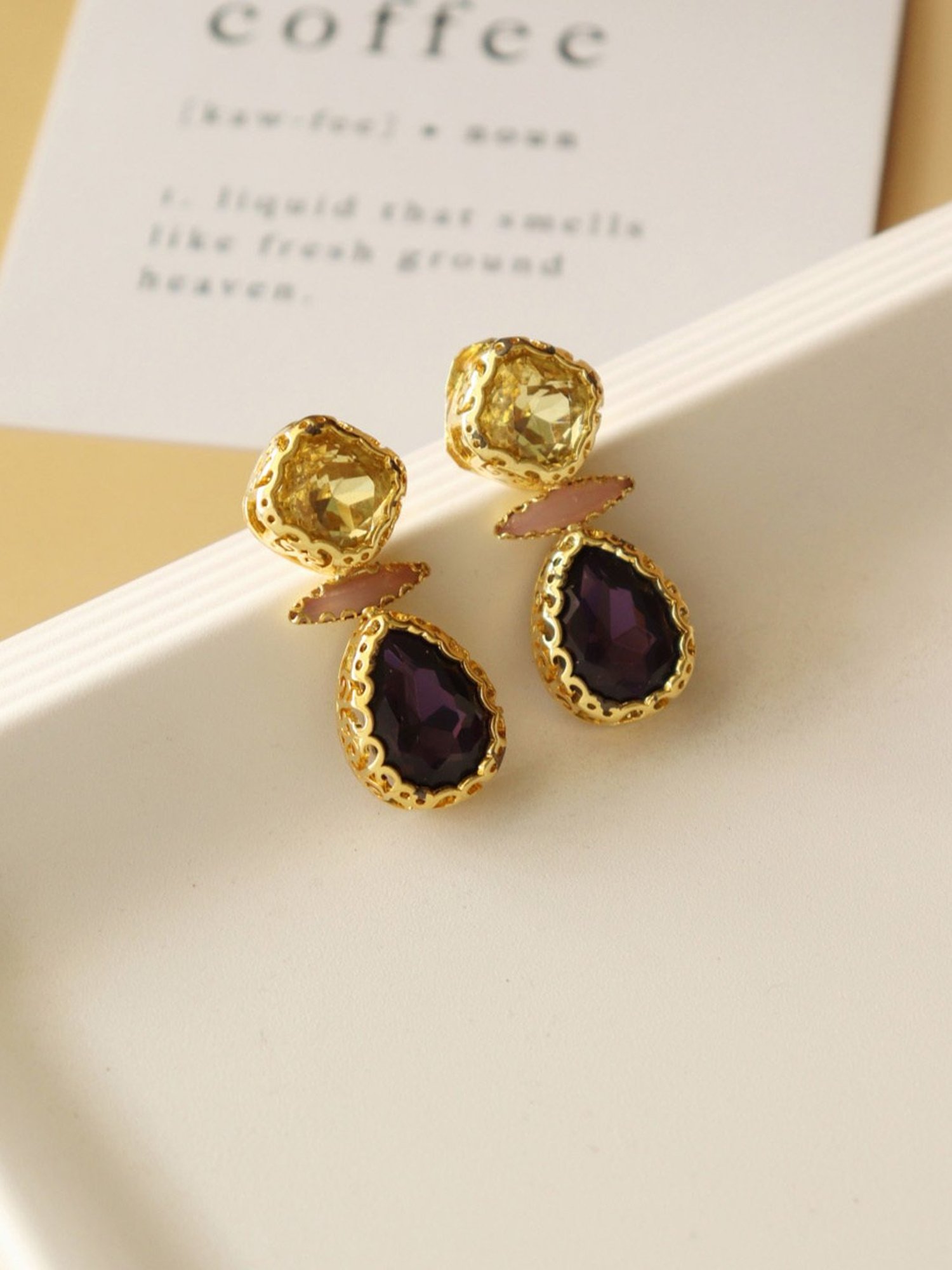 Curio Cottage Aina Multicolored Stones & Gold Drop Earrings