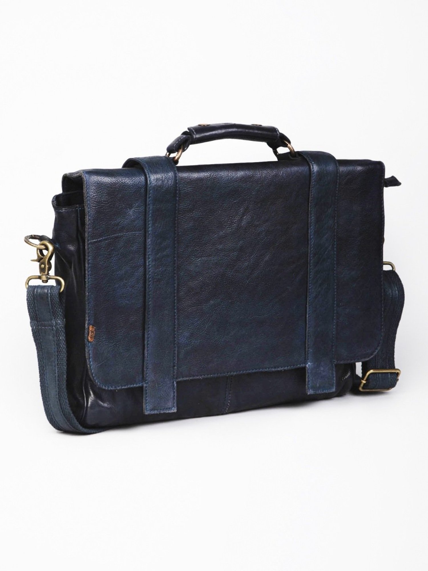 Art N Vintage Axel Navy Leather Solid Large Laptop Messenger Bag