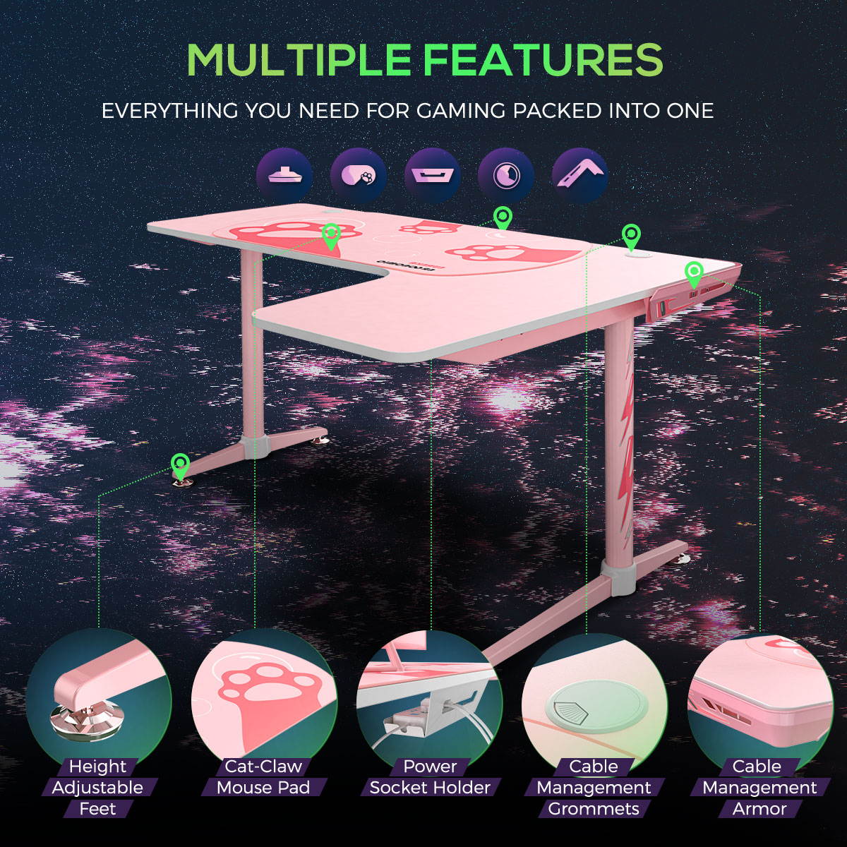 Eureka Ergonomic Gaming 60" X 43" L-Shaped Pinky Computer Desk, Right