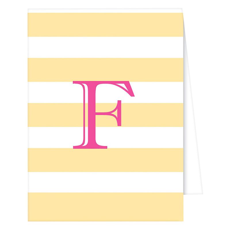 "F" Monogram Cabana Stripe Note Cards Pastel Yellow