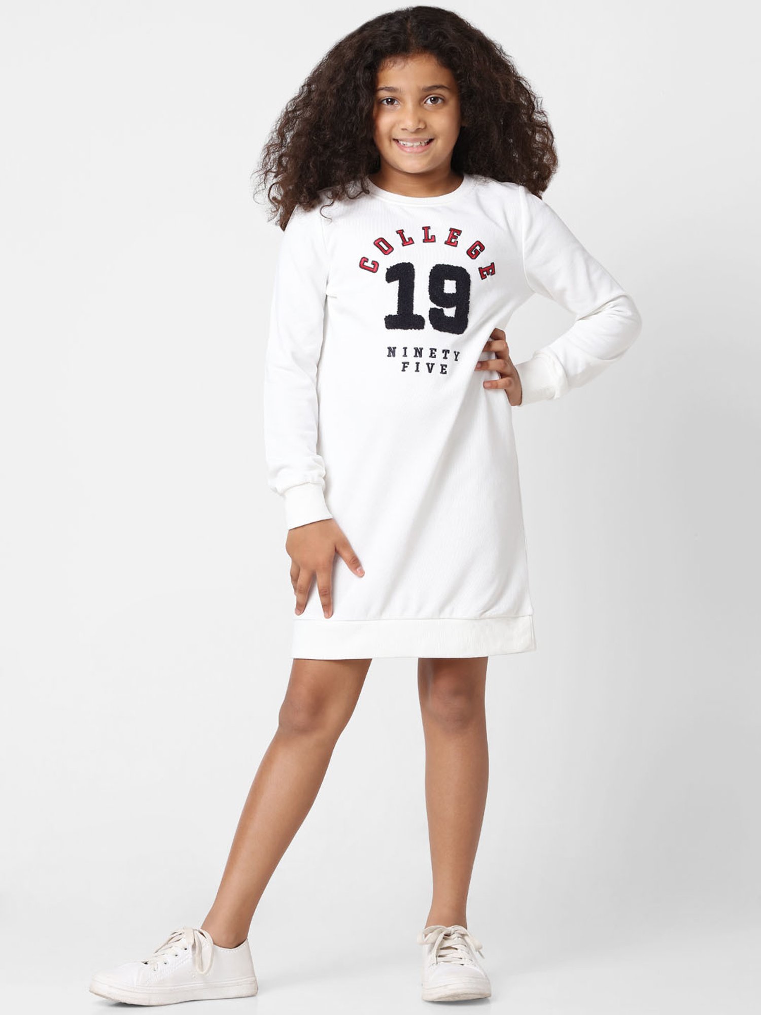 KIDS ONLY White Embroidered Full Sleeves T-Shirt Dress