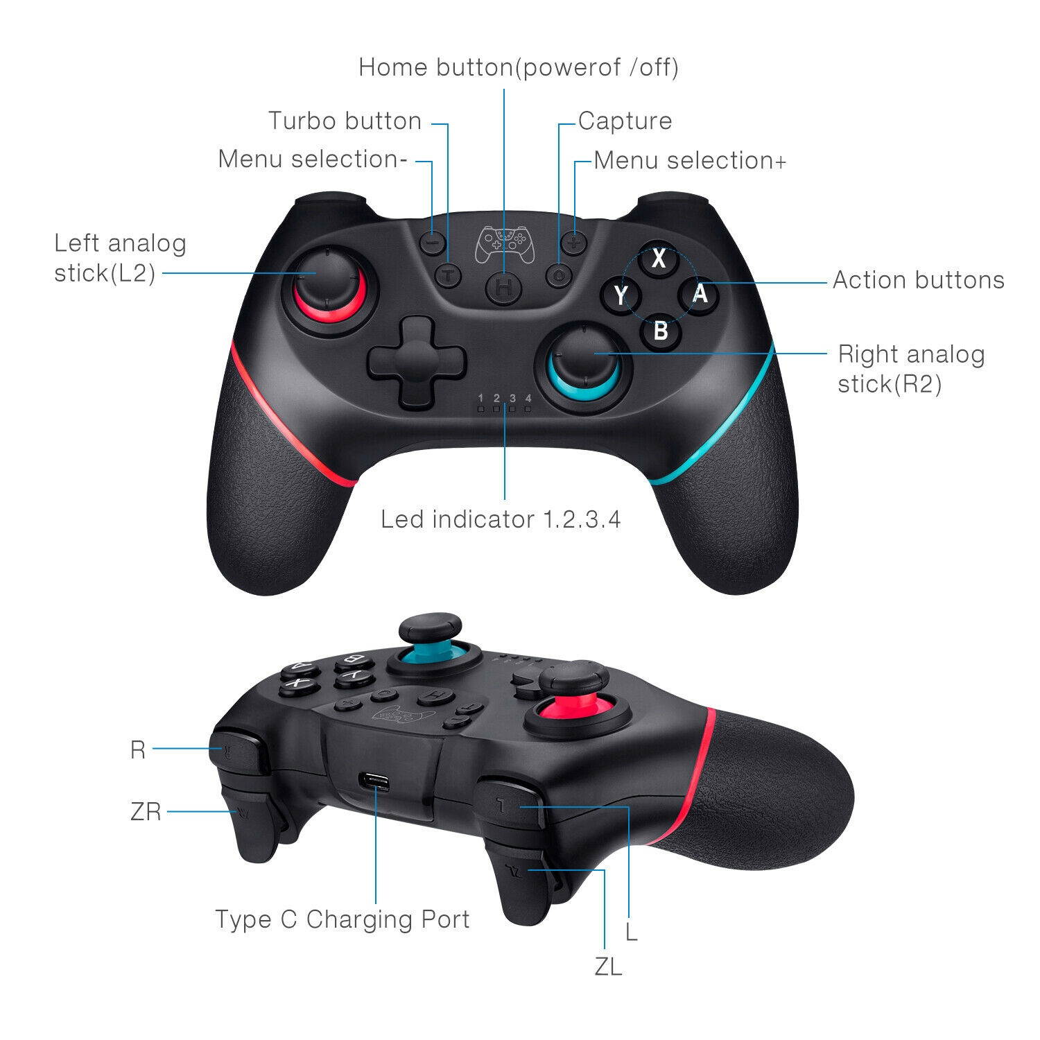 For  Switch Wireless Pro Controller Bluetooth Gamepad Joypad Remote Lite