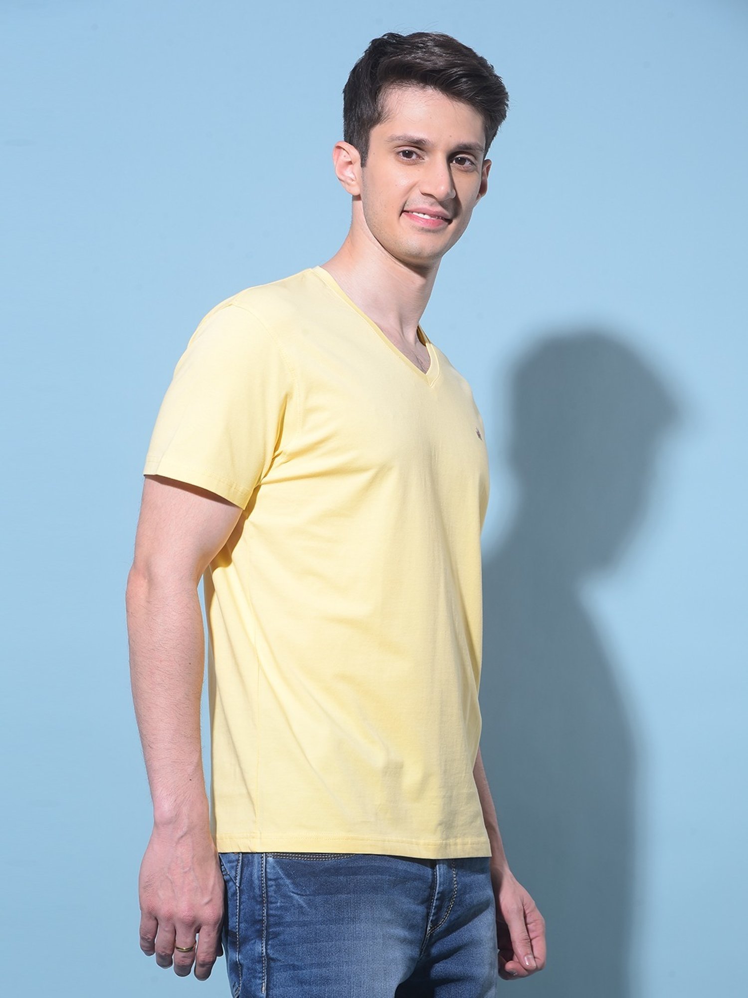 Crimsoune Club Yellow Cotton Slim Fit T-Shirt