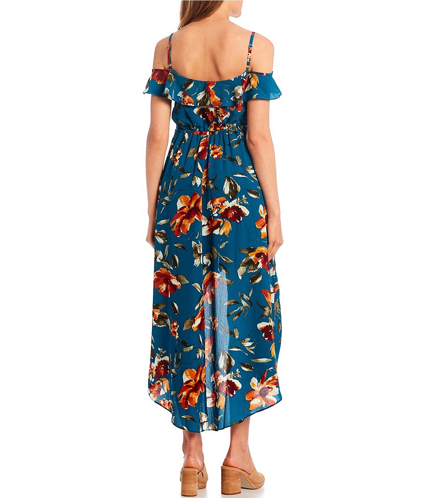 I.N. San Francisco Off-the-Shoulder V-Neck Floral Print High-Low Hem Dress