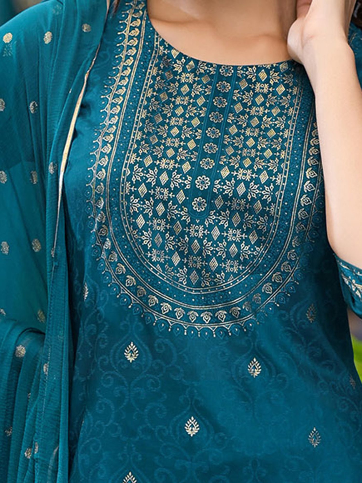 Juniper Blue Printed Kurta With Pant & Dupatta