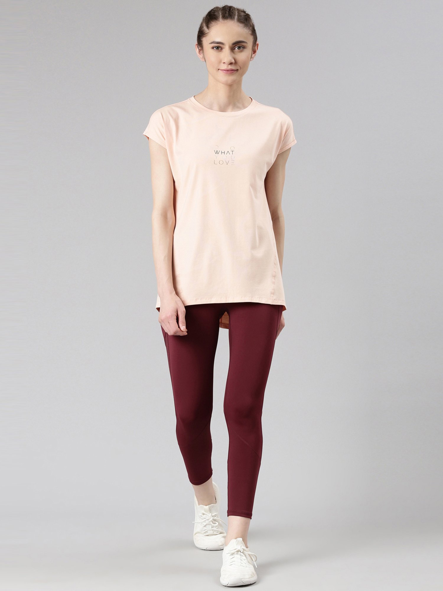 Enamor Pink Cotton Graphic Print Sports T-Shirt