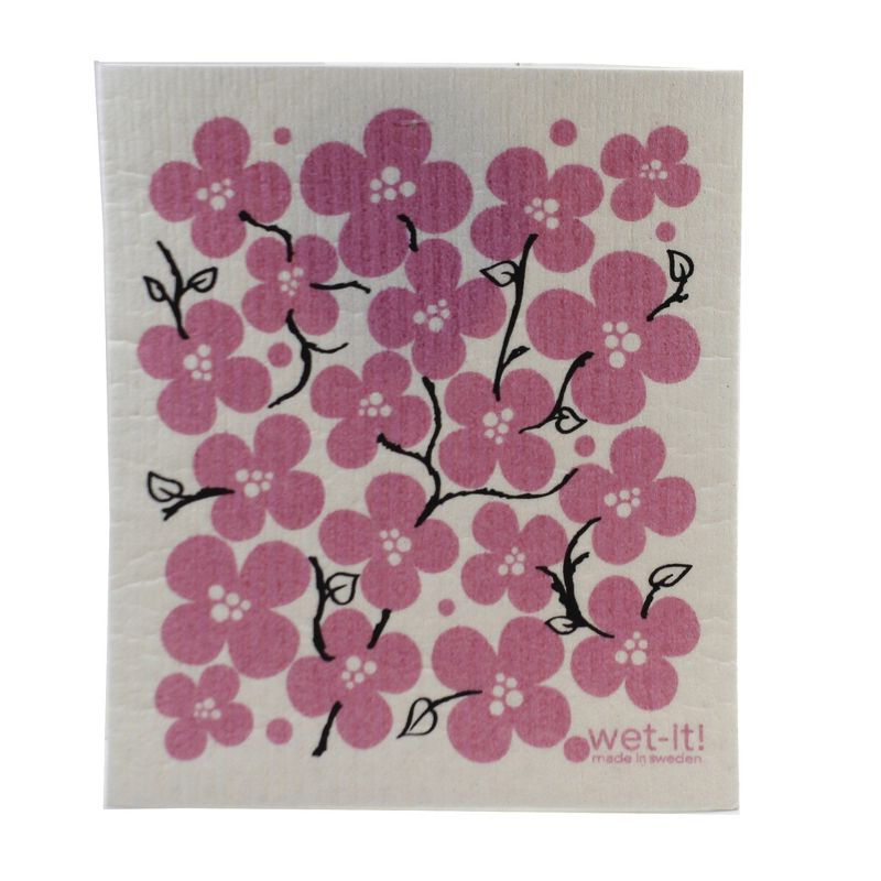 Swedish Dish Cloth 7.75" Spring Tree & Pink Flower Patch Absorbant Cleaning Cloth  -  Dish Cloth