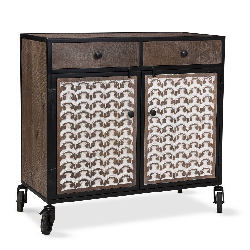 Garrett Accent Cabinet with Casters Light Brown/Ivory - Steve Silver Co.