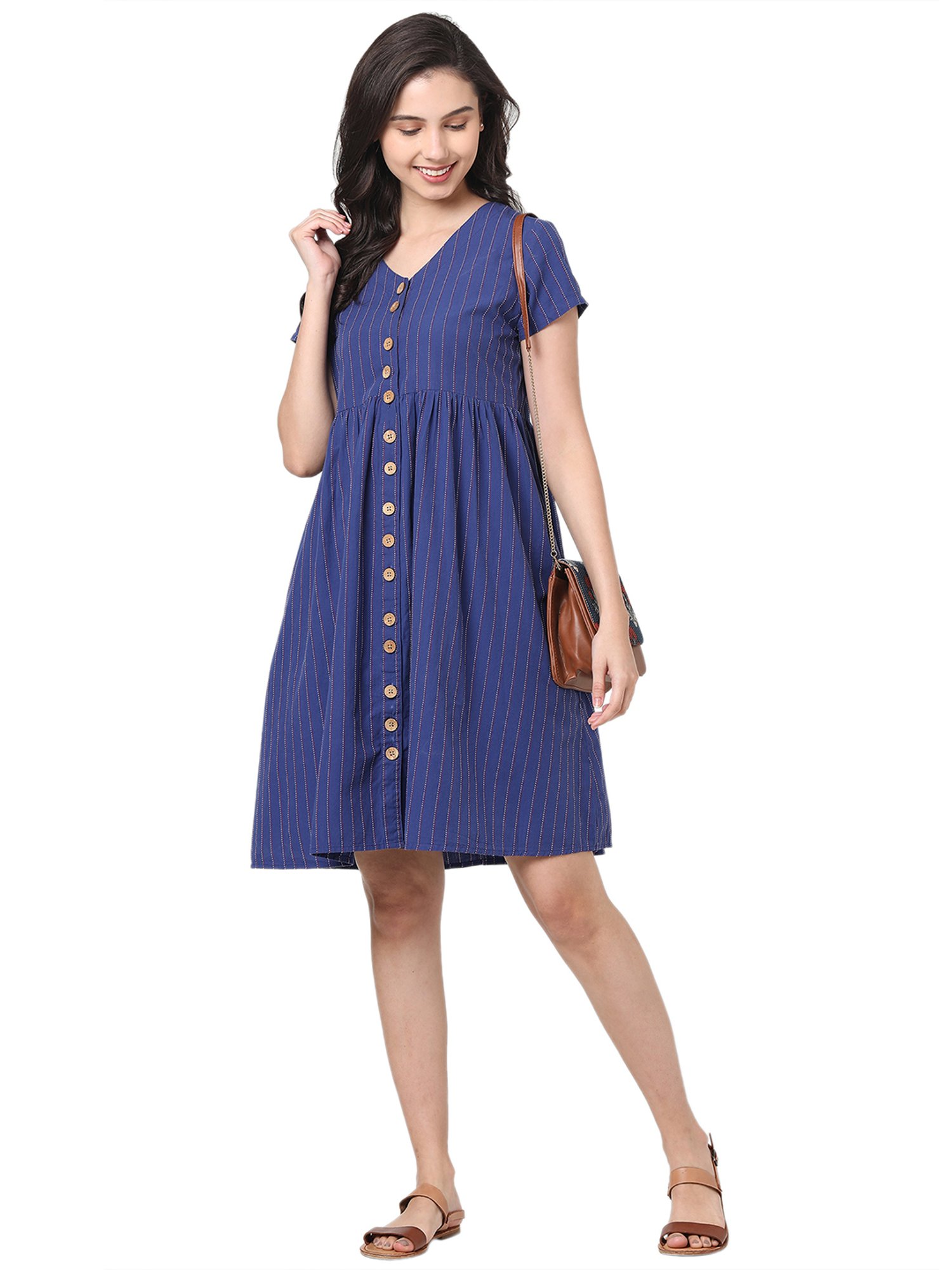 Mystere Paris Navy Striped Maternity Dress