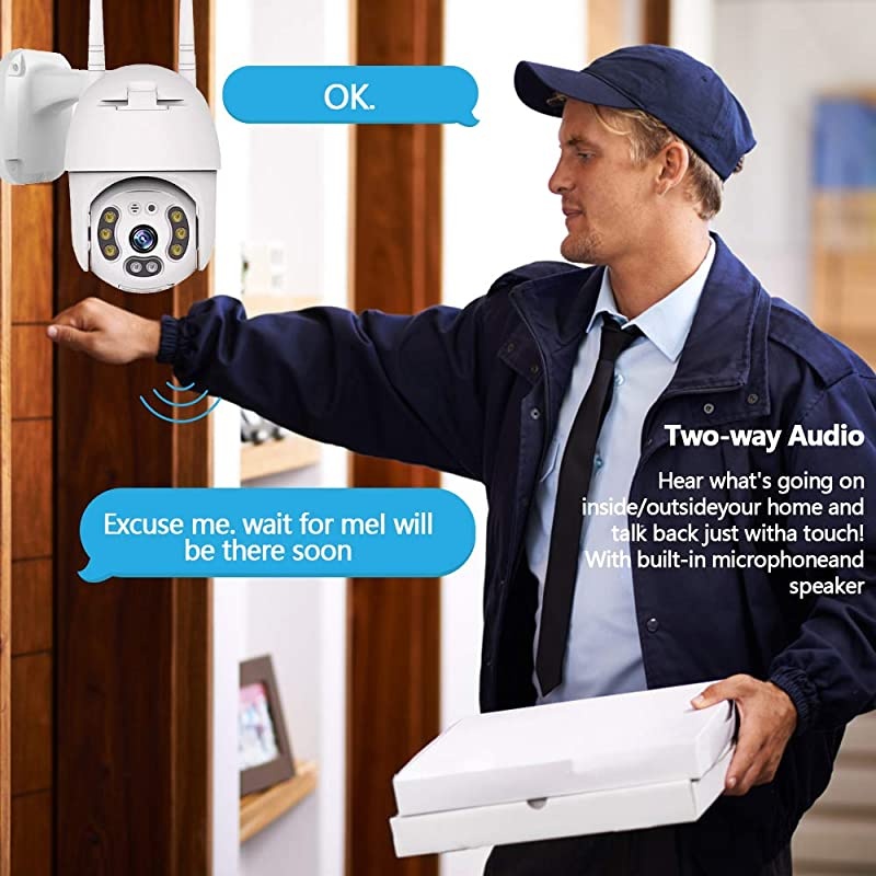 WiFi Security Camera System Wireless 1080P PTZ IP Dome Camera WaterproofOutdoor Night VisionTwo Way AudioMotion DetectionAlarm Remote Intelligent Support Micro SD Card