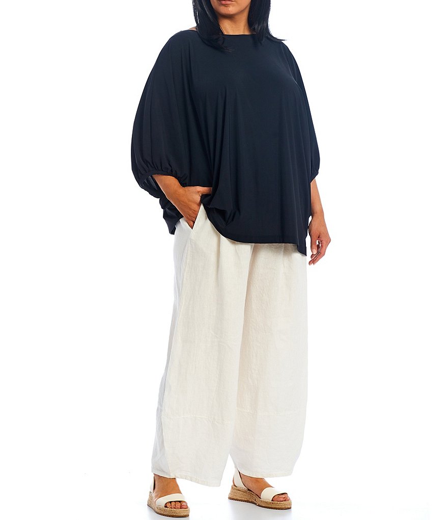 Bryn Walker Plus Size Wilder Microfiber Jersey Boat Neck Dolman 3/4 Sleeve Gathered Band Tunic