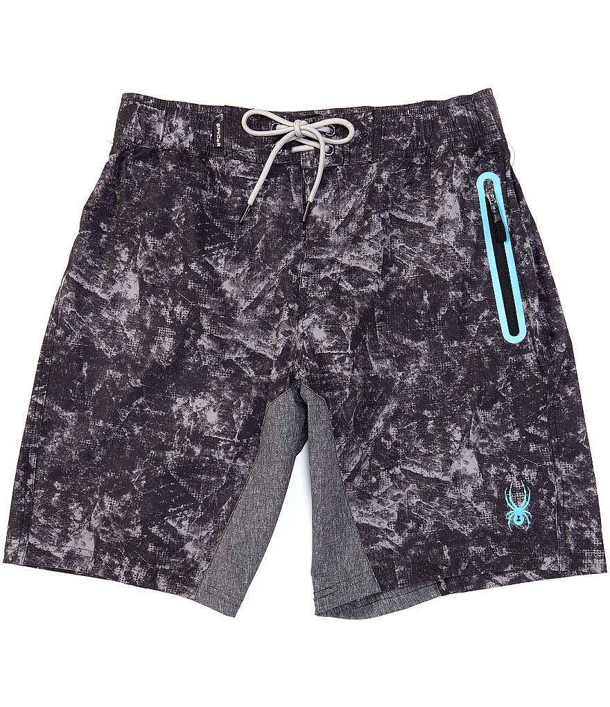 Spyder Men's Elastic-Waist Textured Digital 9#double; Inseam Hybrid Board Shorts