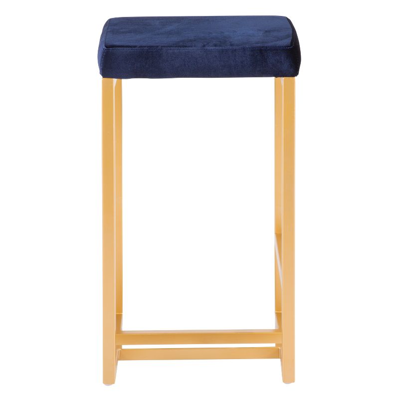 Set of 2 26" Midas Contemporary Counter Height Barstool Gold with Blue Velvet Cushion - Lumisource