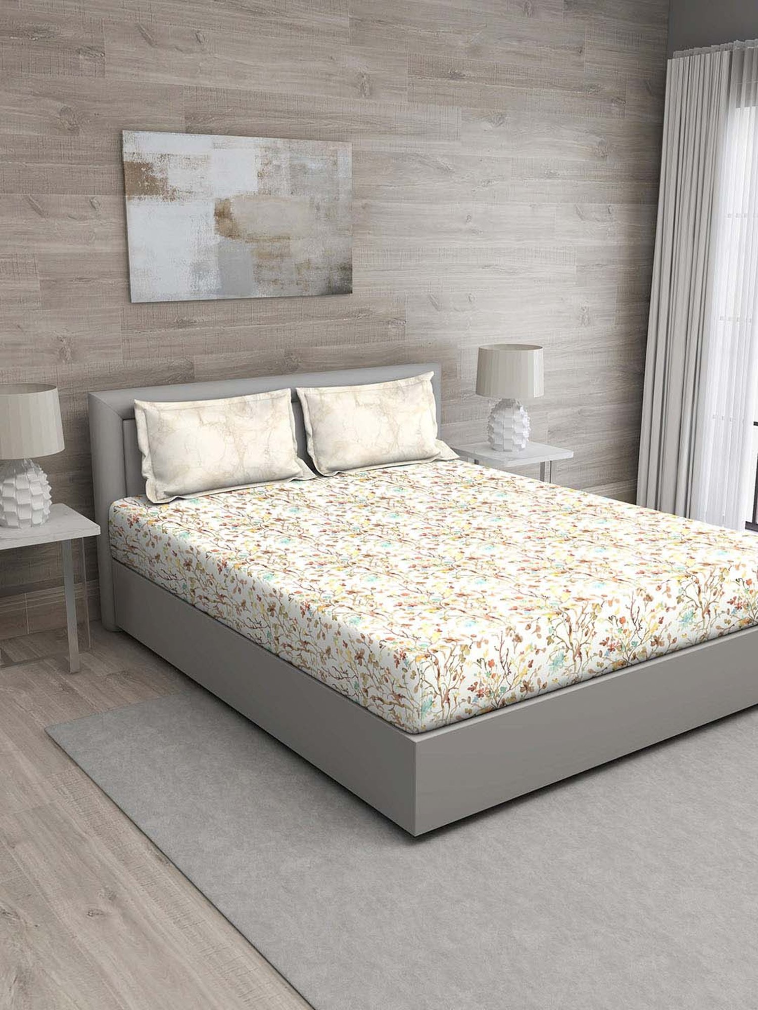 GM Beige 100% Cotton 144 TC King Bedsheet Set