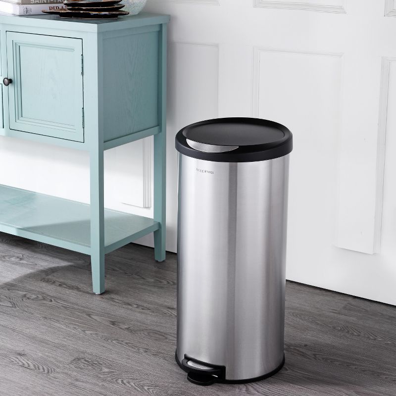 happimess Oscar Round 8-Gallon Step-Open Trash Can with FREE Mini Trash Can, Stainless Steel/Black