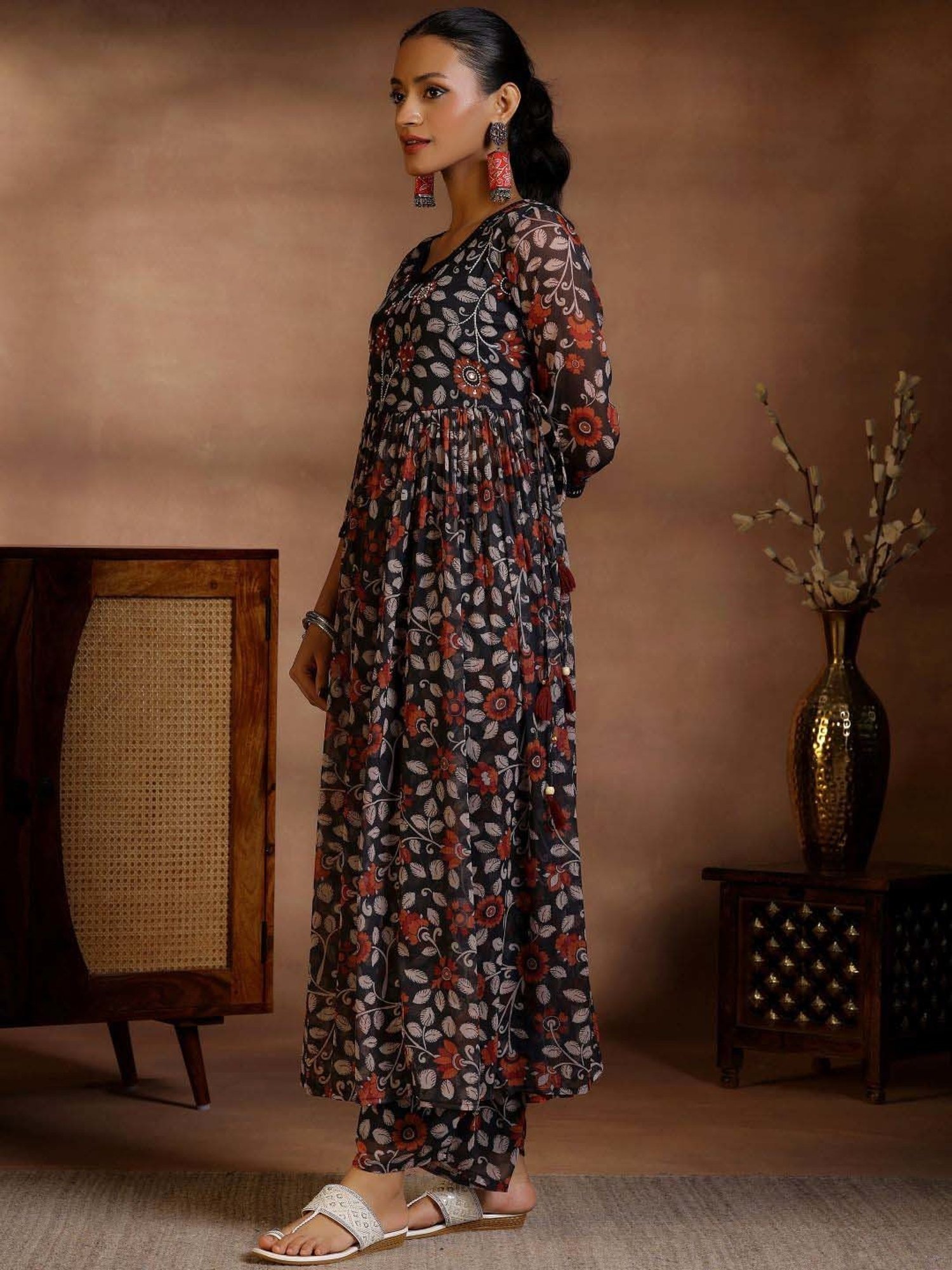 Libas Black Printed Kurta & Palazzo Set With Dupatta