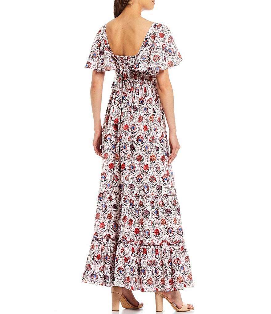 Sachin & Babi Danni Square Neck Flutter Sleeve Floral Print Maxi Dress
