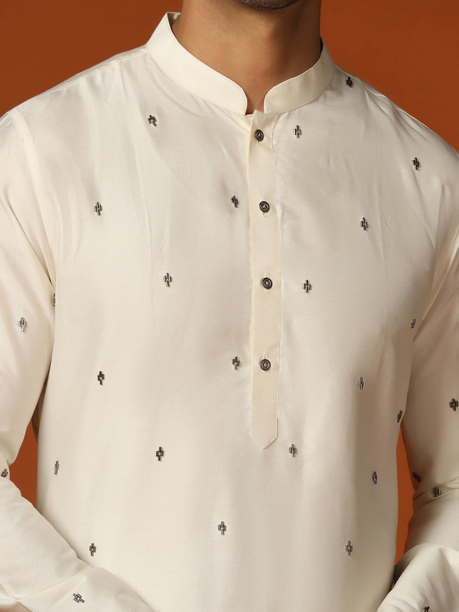 KISAH Cream Regular Fit Embroidered Kurta Bottom Set