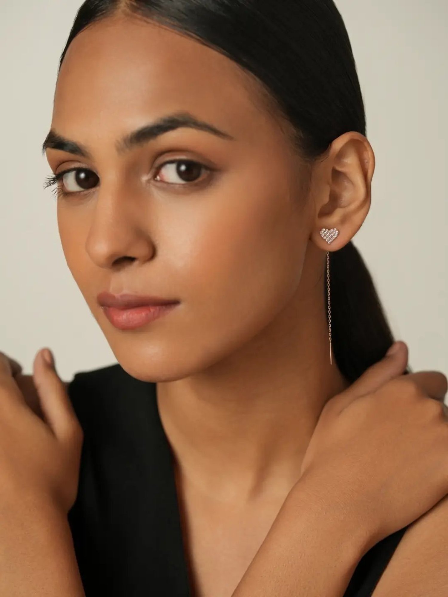 Mabel 92.5 Sterling Silver Heart Charm Threader Sui-Dhaga Earrings for Women