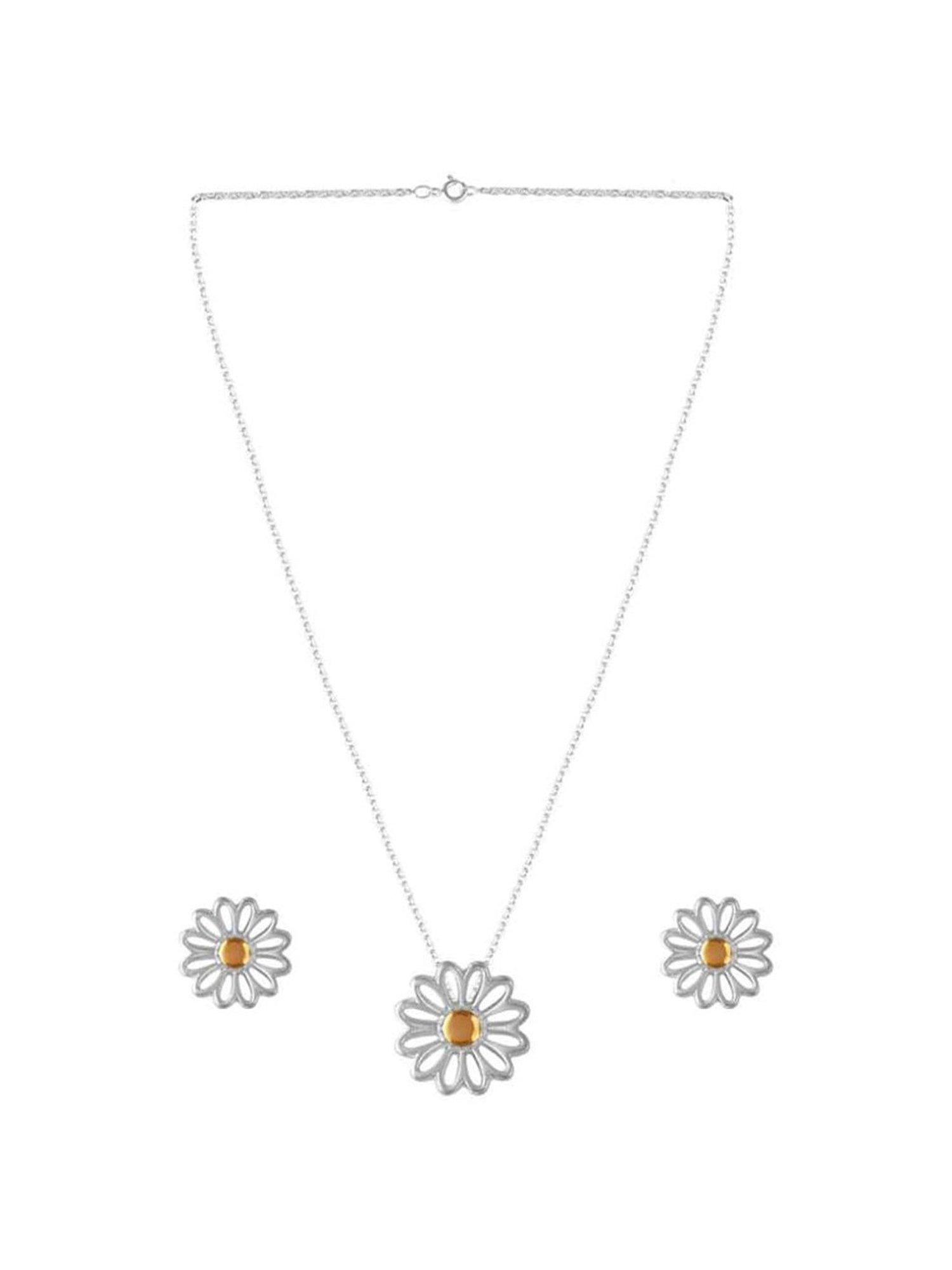 Rihi by P.C. Chandra Jewellers 925 Silver Daisy Pendant, Chain & Earring Set for Women & Girls