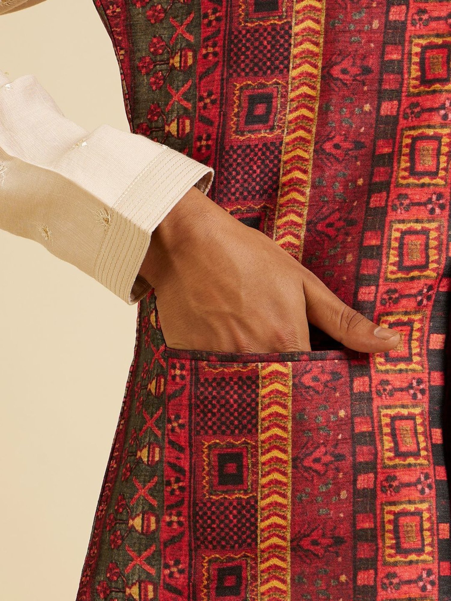 Manyavar Brown Regular Fit Printed Nehru Jacket