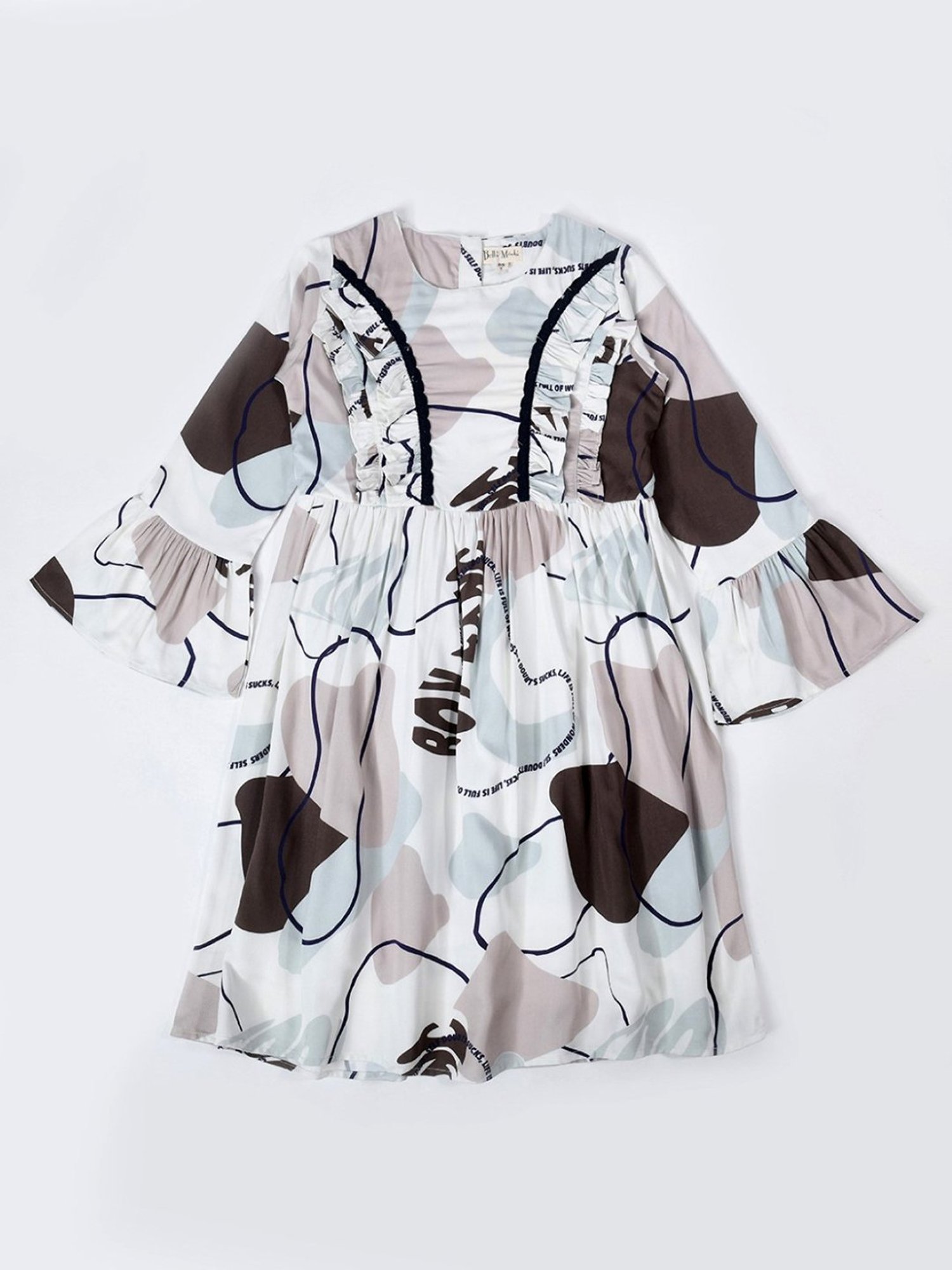 Bella Moda Kids White & Grey Printed Fit & Flare Dress