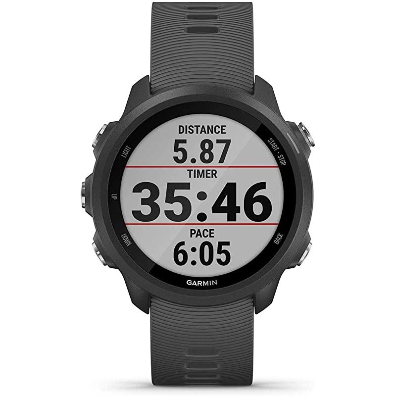 Garmin Forerunner 245 (Slate Gray) Gift Box Bundle | + HD Screen Protectors (x4), USB Car/Wall Adapters & Hard Case | Prepacked with Bow & Crinkle Paper | Running GPS Watch, VO2 Max, Coach