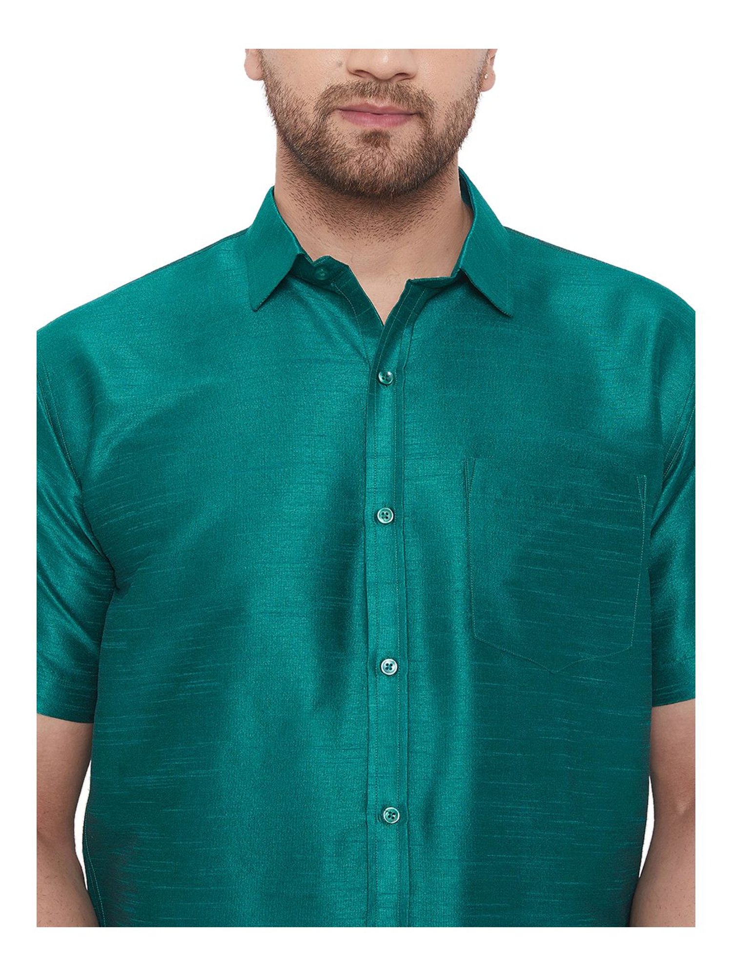 VASTRAMAY Green Straight Fit Self Pattern Ethnic Shirt